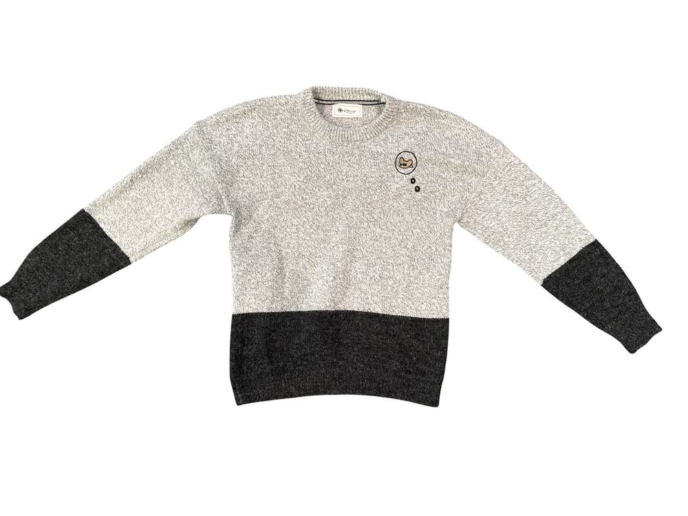 Jane Japanese Black Cat Applique Sweater Gray Colorblock Knit Women's Size M